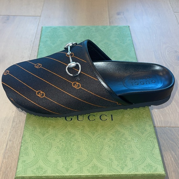 NEW - GUCCI Vintage Jacquard Diagonal GG Horsebit Mens River Mules Sz 9 - Picture 5 of 9